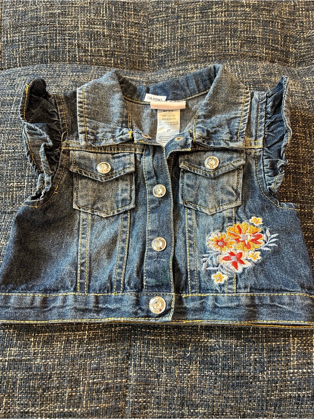 Little Lass Toddler Floral Embroidered Denim Jean Vest